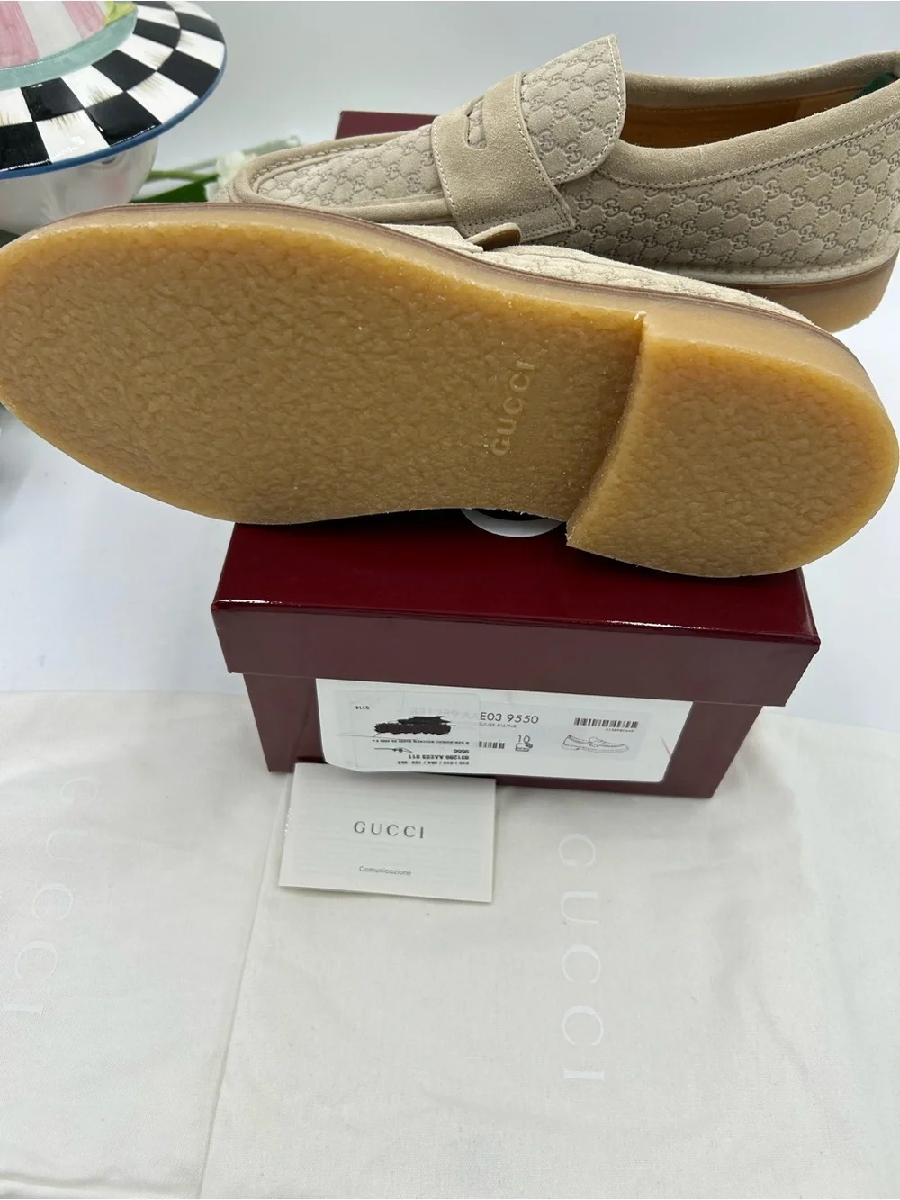 Men's Gucci, GG monogram web loafers size 10 fits 10.5  US made in Italy